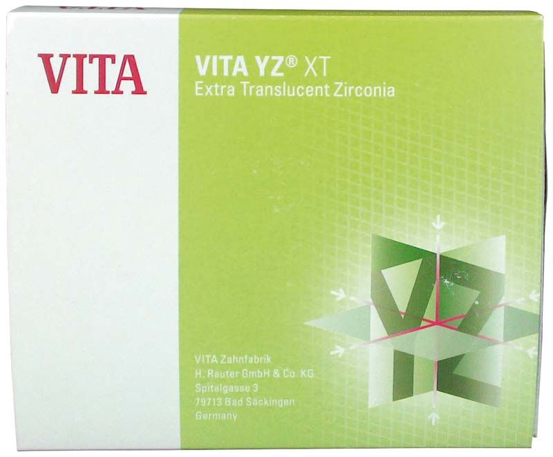 Verpackung der VITA YZ® XT Color Disk 25mm B3 aus Zirkonoxid.