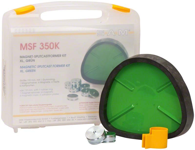 Magnet-Splitcastformer Kit extra groß grün mit Zubehör und Verpackung.