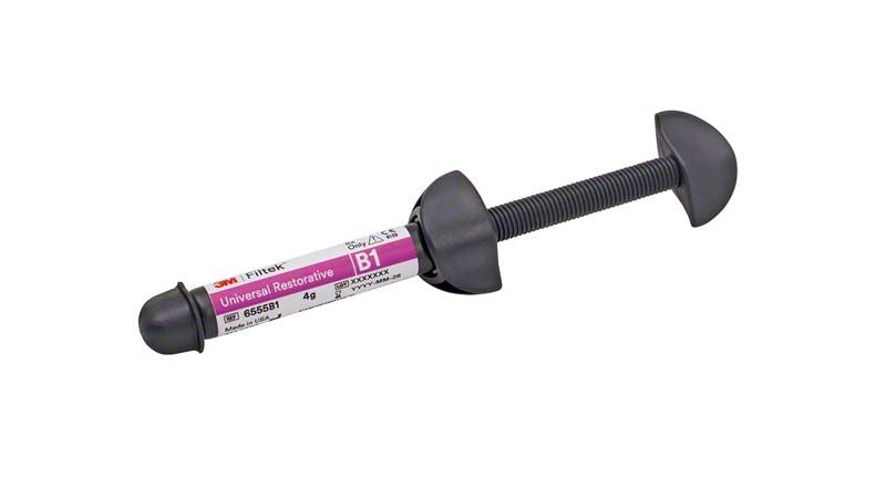 Filtek™ Universal Restorative Spritze B1 mit ergonomischem Kolben.