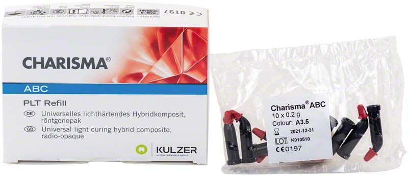 Charisma® ABC PLT A3,5 Hybrid-Komposit-Nachfüllpackung mit Produktverpackung und Einzelkapseln.