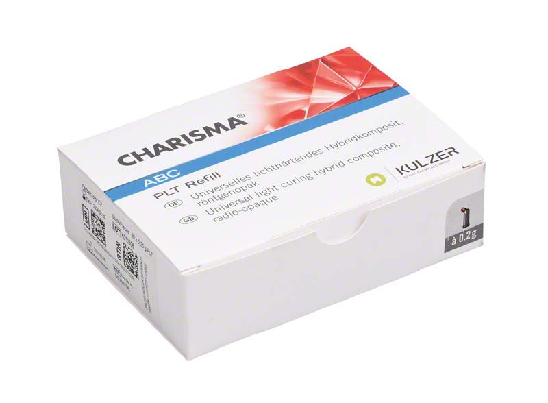 Charisma® ABC PLT C2 Nachfüllpackung, Verpackung mit Hybridkomposit-Label und Kulzer-Logo.