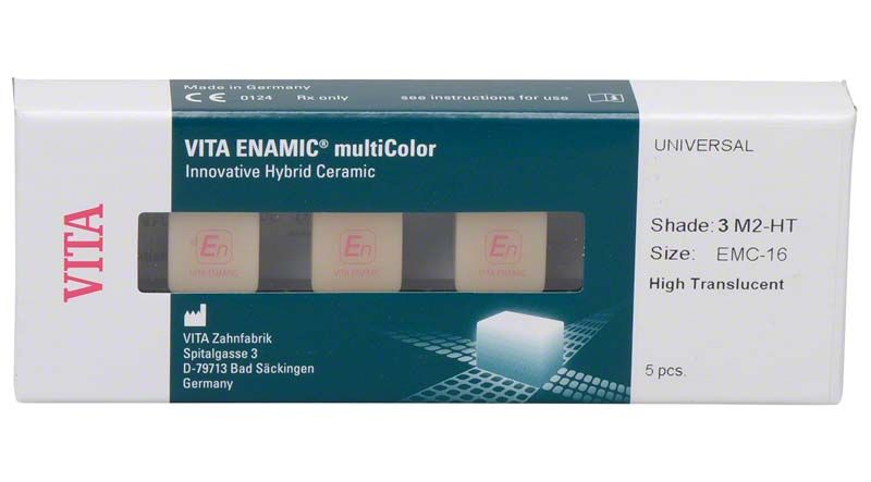 VITA ENAMIC® multiColor Hybridkeramik-Block in Verpackung, Größe EMC-16, Farbton 4M2-HT.