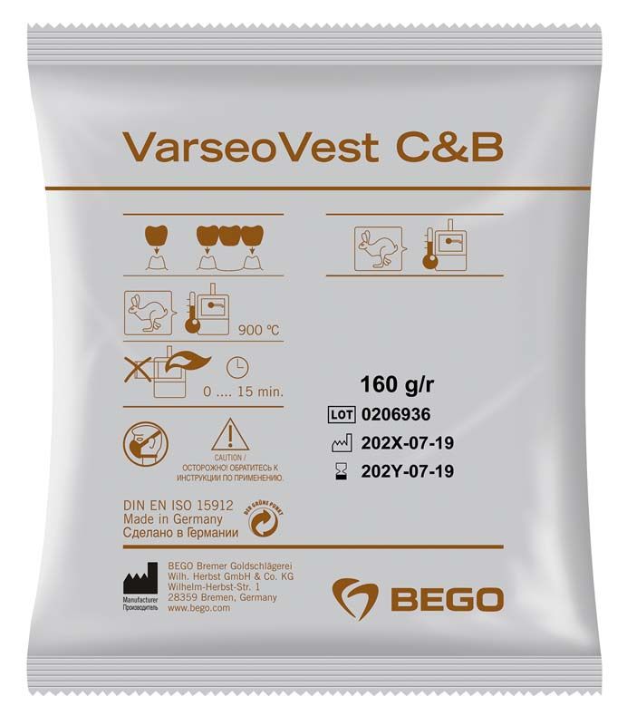 VarseoVest C&B Verpackung mit Produktinformationen und Symbolen.