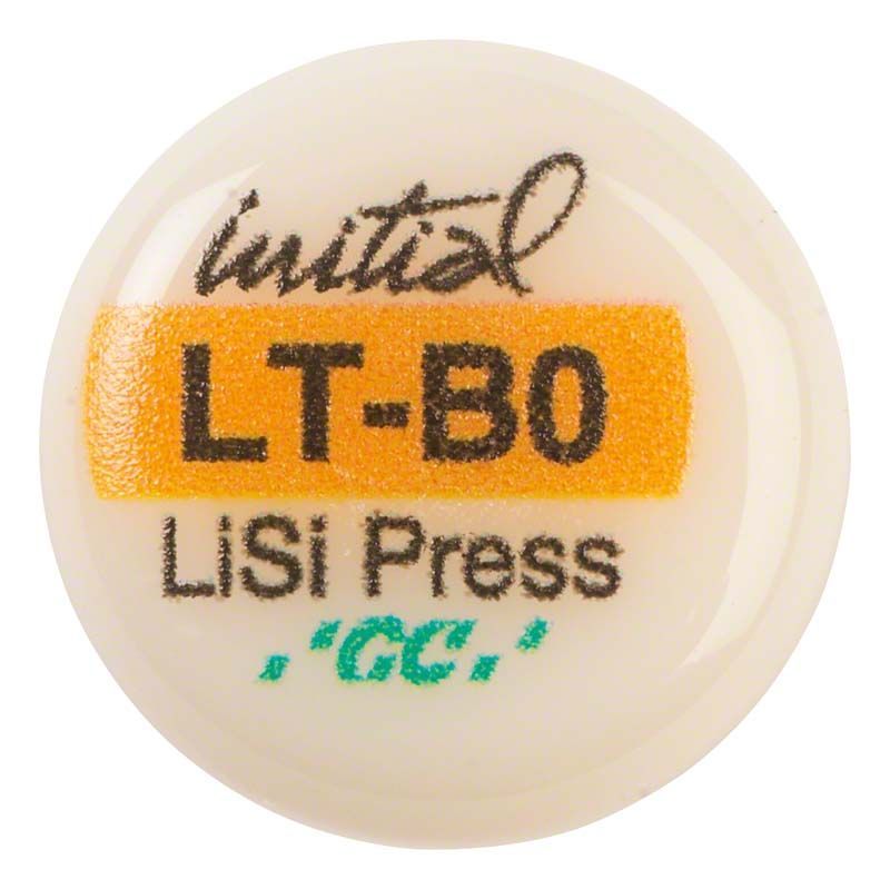 Runde Verpackung von GC Initial™ LiSi Press LT B0 mit Aufschrift.