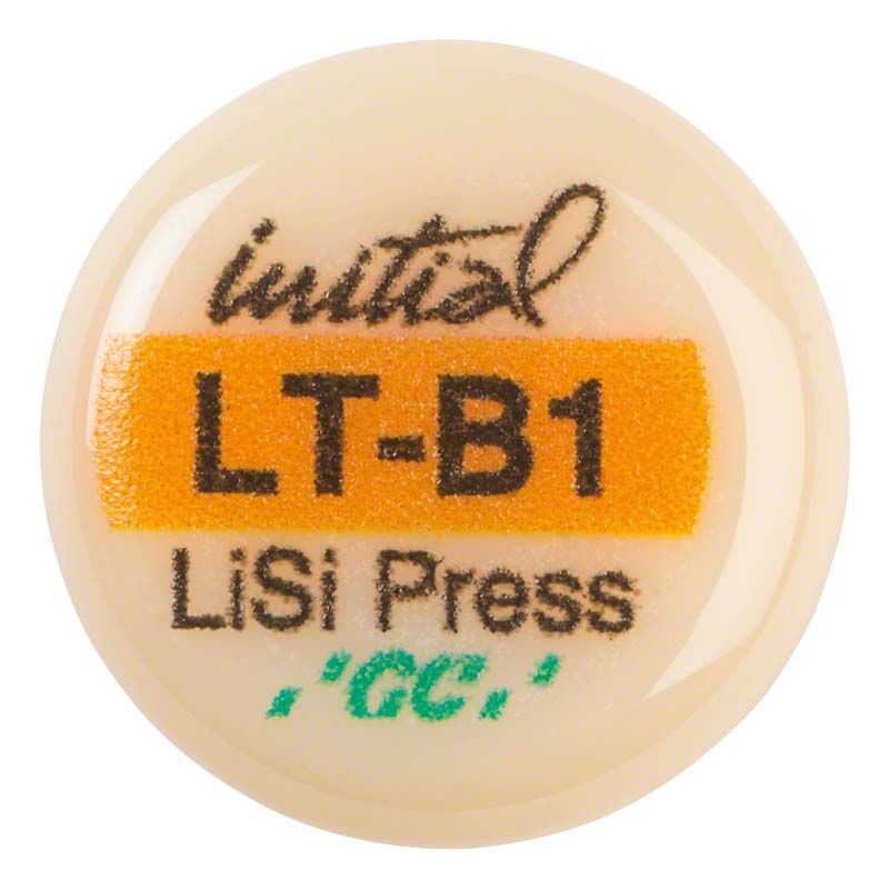 GC Initial™ LiSi Press LT B1 in runder Verpackung mit Beschriftung.