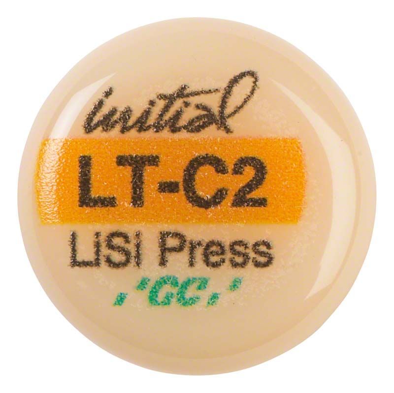 Runde Verpackung der GC Initial™ LiSi Press LT C2 mit Aufschrift.