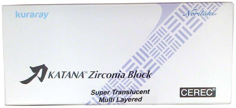 KATANA™ Zirconia Block Verpackung mit Kuraray- und Noritake-Logo.