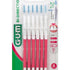 GUM® BI-DIRECTION Interdentalbürsten Blisterpackung mit 6 pinken Bürsten, schwenkbarer Kopf.