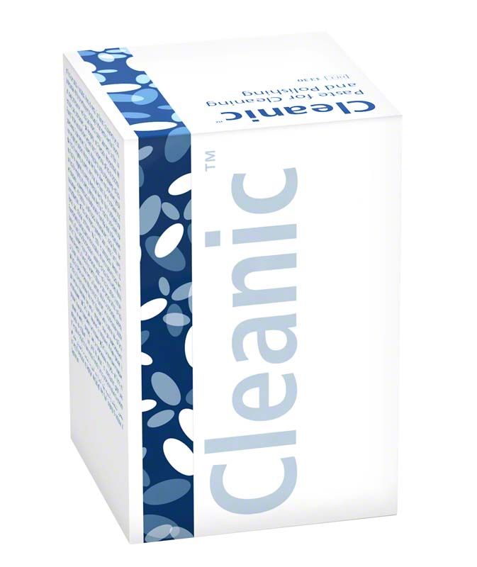 Cleanic™ Prophy-Paste mit Fluorid in weißer Verpackung mit blauem Design.