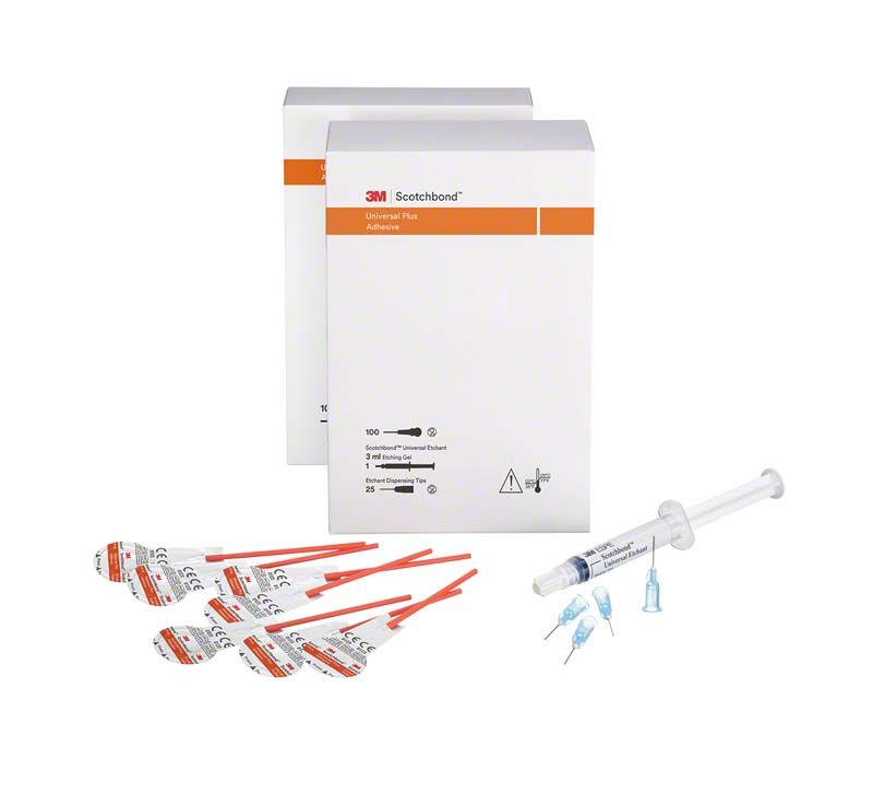 3M™ Scotchbond™ Universal Plus L-Pop 200er mit Verpackung und Zubehörteilen