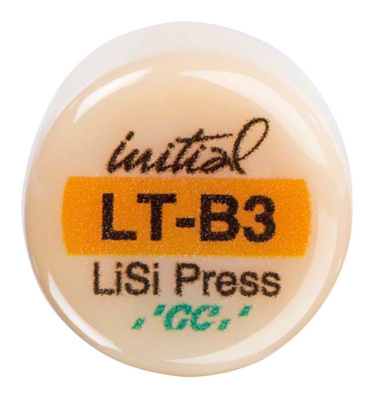 GC Initial™ LiSi Press LT B3 in Nahaufnahme mit Produktbeschriftung