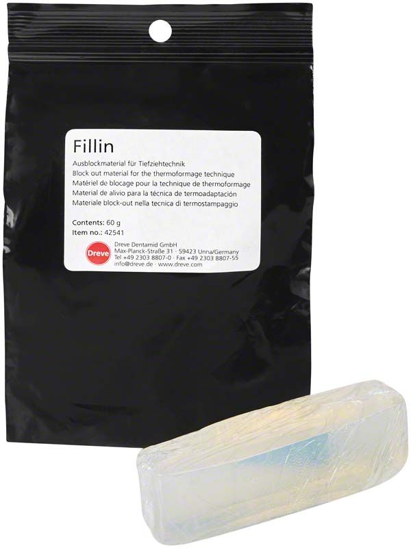 Schwarze Verpackung mit Fillin Silikon-Ausblockmaterial und durchsichtigem Produktbeutel.