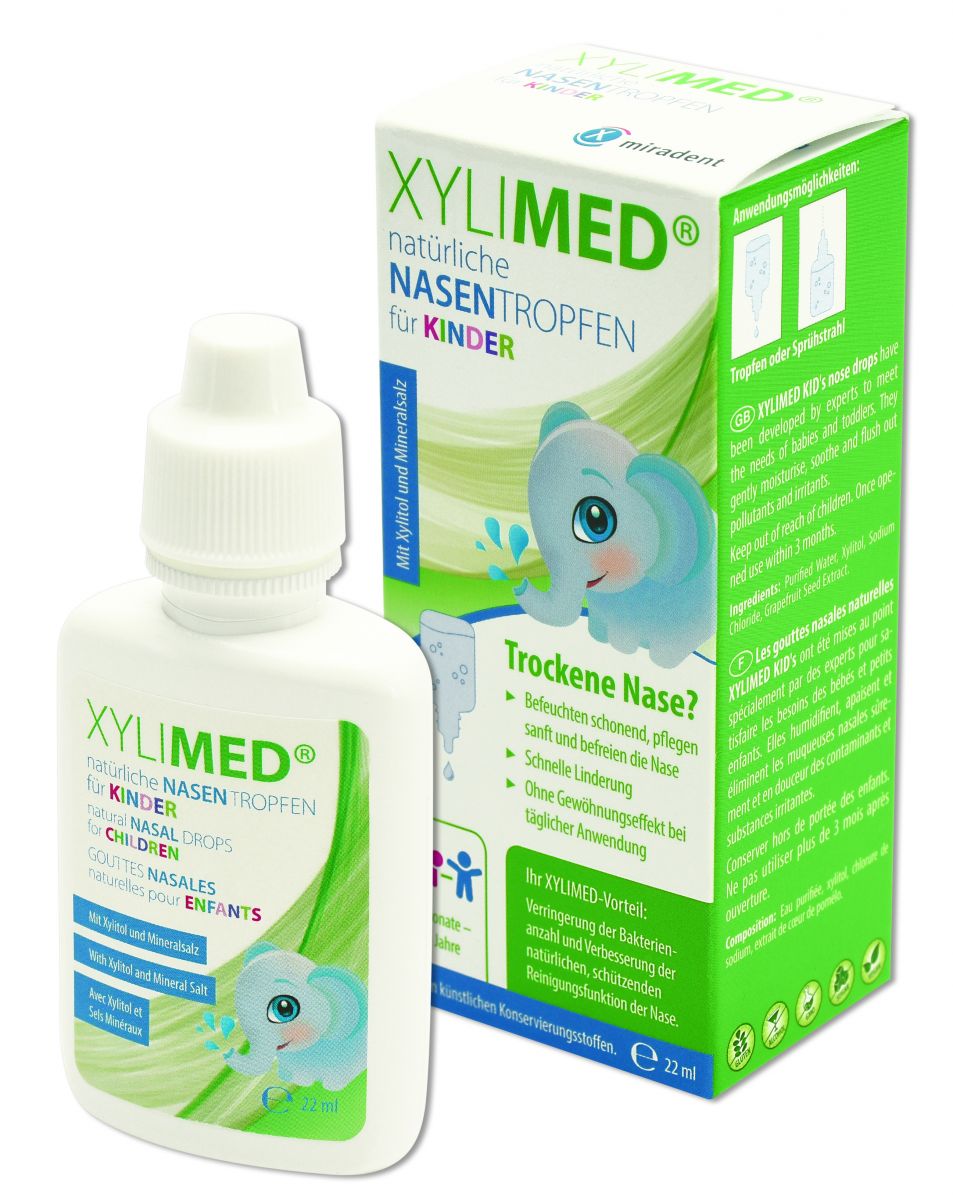 Nasentropfen für Kinder, 22ml Flasche und Verpackung mit Elefantengrafik.