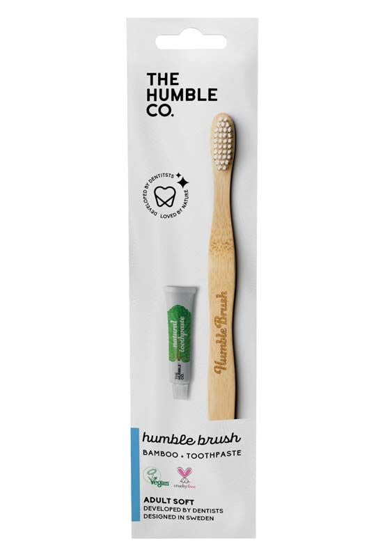 Humble Brush Zahnbürste + Zahncreme Bambuszahnbürste, flach soft weiß