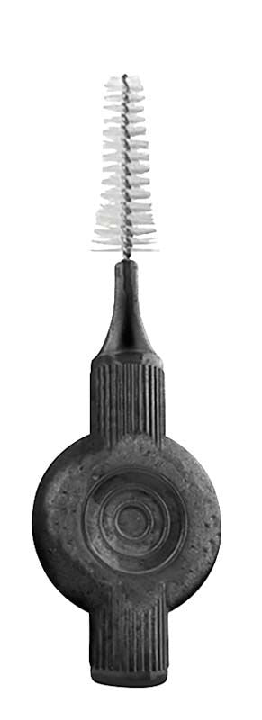 Pflanzenbasierte gelbe Interdentalbürste Gr. 4 (0,7 mm) mit ergonomischem Griff.