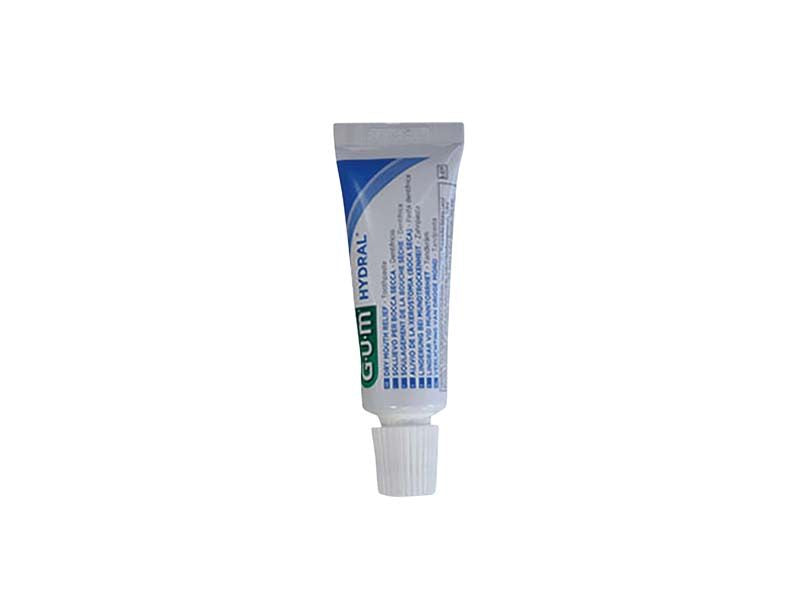 GUM HYDRAL Zahnpasta 12ml Tube mit blau-weißem Design.