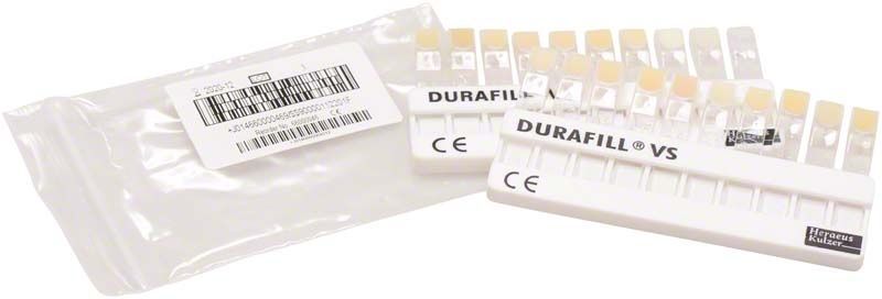 Durafill® VS Farbschlüssel mit verschiedenen Zahnfarbmusterkarten.