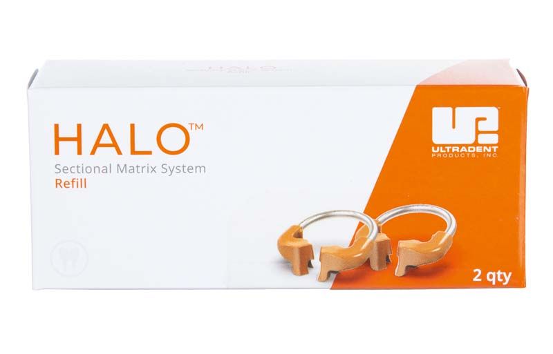 Halo™ Universal Matrizenring-Verpackung mit zwei Edelstahlringen für Dentalanwendungen.
