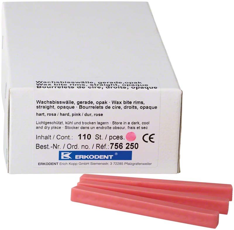 Weiße Verpackung mit Wachsbisswällen in rosa, Produktname und Details sichtbar.