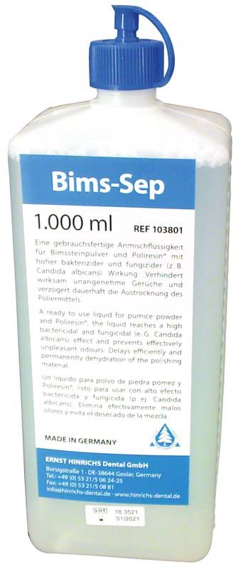 Bimsdesinfektion 1 Liter Flasche mit blauer Kappe und Etikett.