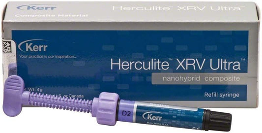 Herculite XRV Ultra Enamel Spritze D2 vor Produktverpackung