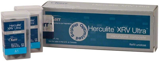 Herculite XRV Ultra Enamel Unidose A1 Verpackung mit zwei Einheiten.