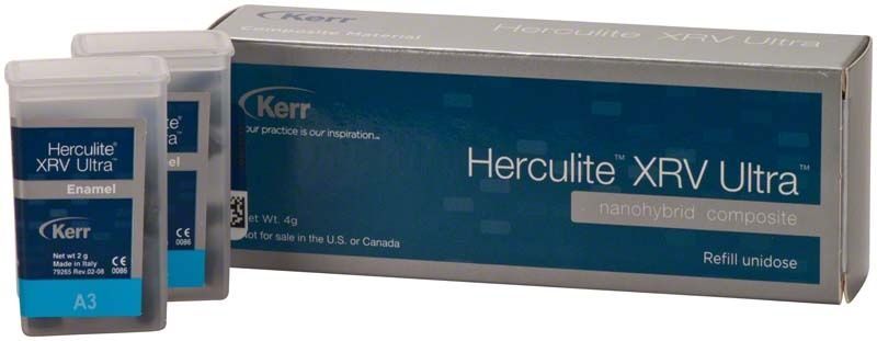Herculite XRV Ultra Nanohybrid Komposit Verpackung mit zwei Unidose-Behältern.