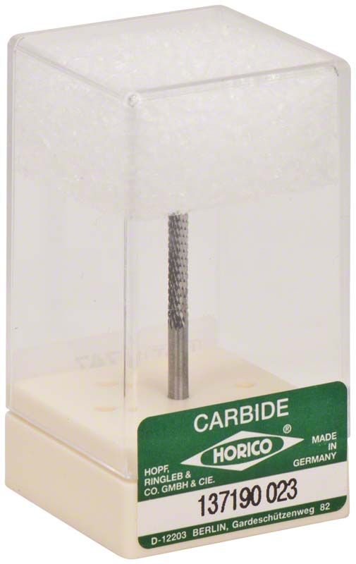 Hartmetallfräser in transparenter Verpackung mit grünem Etikett.