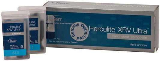 Herculite XRV Ultra Enamel Unidose A3,5 Verpackung und Produktansicht.