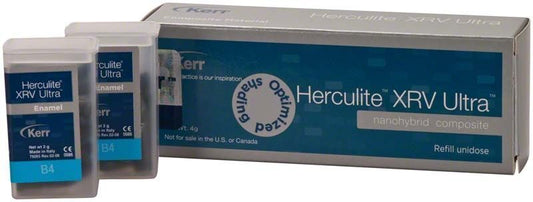 Herculite XRV Ultra Enamel B4 Unidose in Originalverpackung mit Produktdetails.