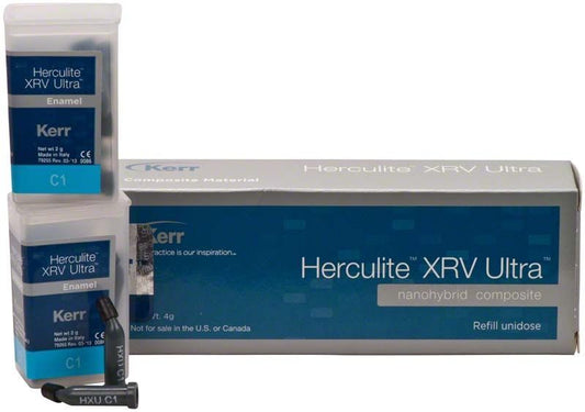 Herculite XRV Ultra Enamel Unidose C1 Verpackung und Einzelkapsel.