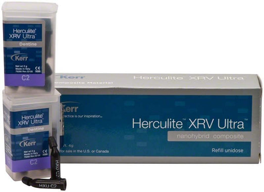 Herculite XRV Ultra Enamel Unidose C2 in Originalverpackung mit Produktaufschrift.