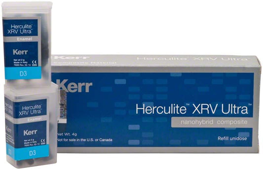 Herculite XRV Ultra Enamel Unidose D3 Verpackung mit Kerr-Logo.