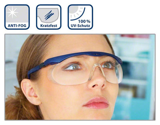 Schutzbrille uvex iSpec Flexi Fit blau mit Seitenschutz und UV-Schutz.