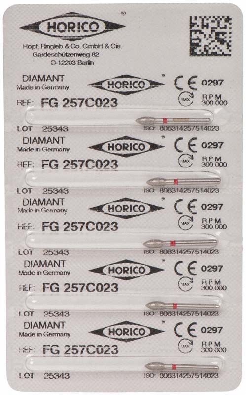 Verpackung von Diamant FG 257C 023 mit CE-Kennzeichnung und LOT-Nummern.