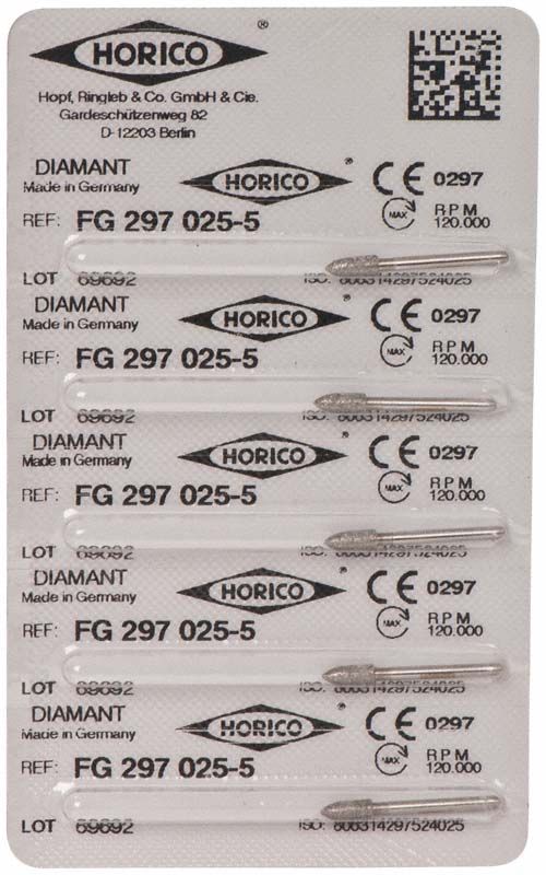 Blisterpackung mit fünf Diamantbohrern FG 297 025 von Horico.