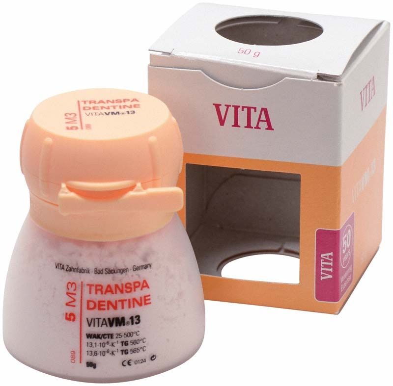 Transpa Dentin Pulver 5M3, 50g, mit Verpackung von VITA.