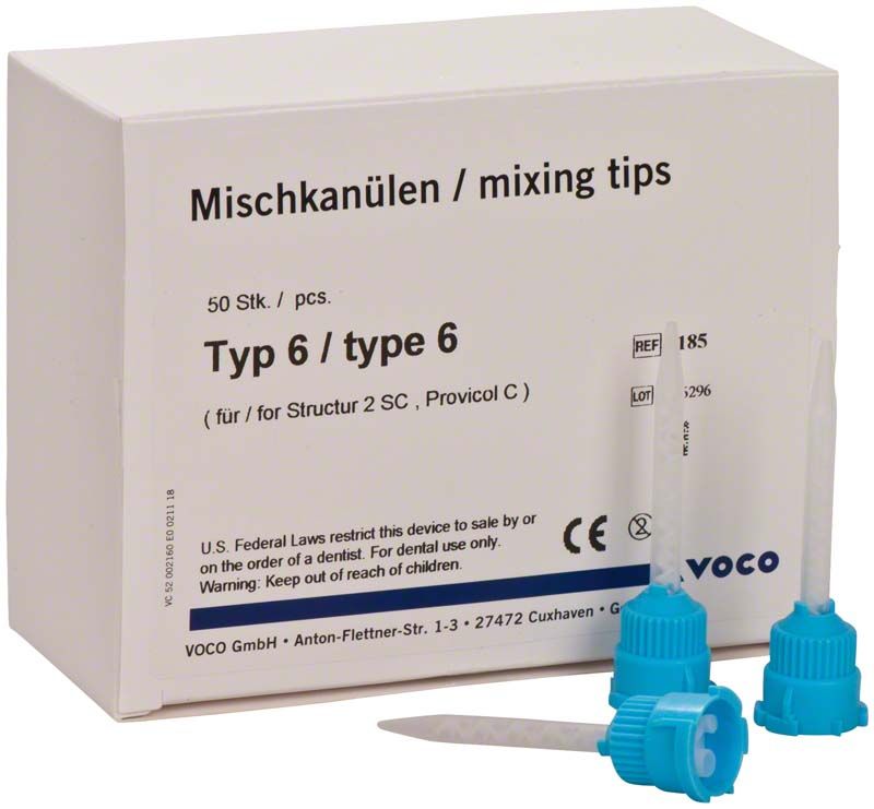 Mischkanülen Typ 6 für dentalen Einsatz mit blauen Spitzen.