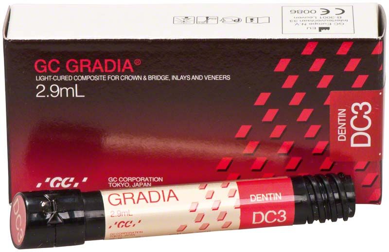 Gradia Dentin DC3 Zahnkomposit in 2,9 ml Verpackung.