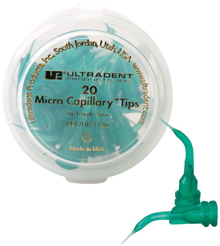 20 Micro Capillary Tips in grün mit 5 mm Spitzenlänge.