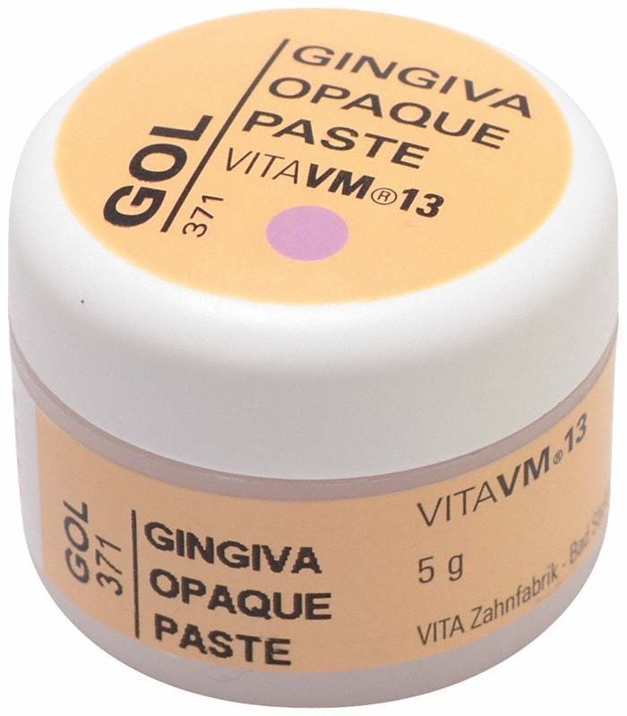Gingiva Opaque Paste VM13 GOL in einem kleinen Kunststoffbehälter.
