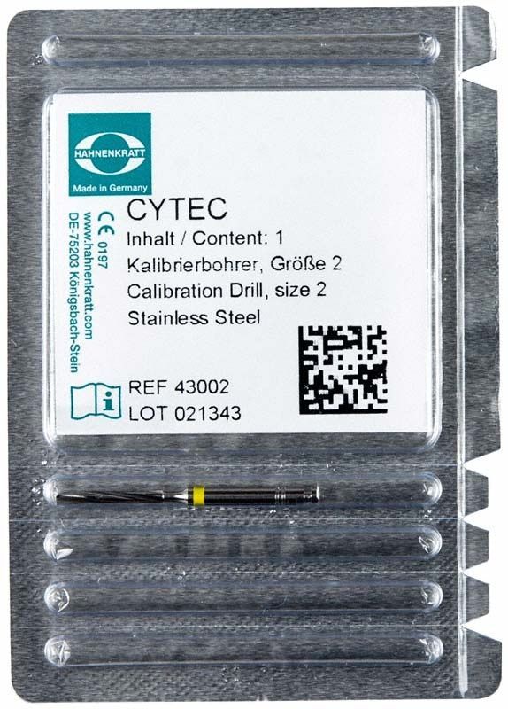 Kalibrierbohrer Cytec 1,4mm gelb in steriler Verpackung.