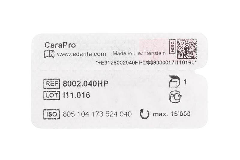 CeraPro hellgrün Konus Etikett mit Produktinformationen und ISO-Zertifizierung.