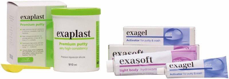 Exaplast Set mit Premium-Knetmasse, exasoft light body und exagel Aktivator.