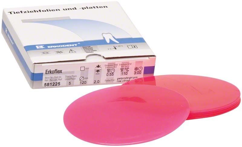 Erkoflex Farbe 2,0mm grellpink Tiefziehfolie vor Verpackung.