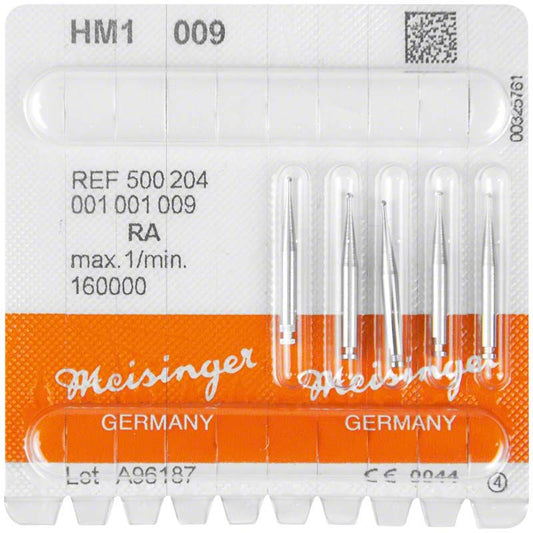 Hartmetallbohrer HM 1 009 RA in Kunststoffverpackung mit fünf Bohrern.
