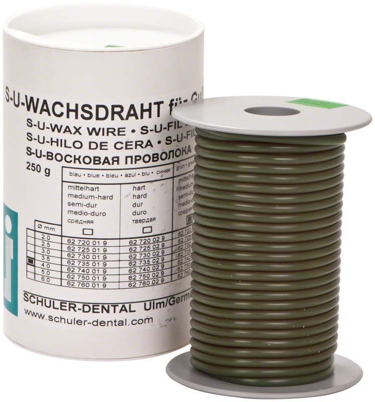 Grüne Rolle S-U-Wachsdraht für Dentaltechnik mit Verpackung.