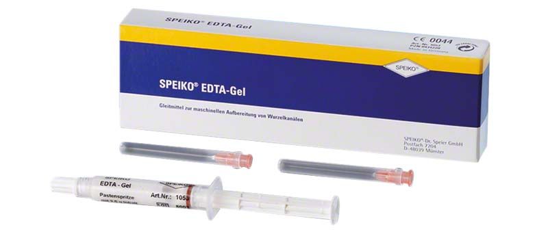 SPEIKO EDTA-Gel mit Spritze und Verpackung für endodontische Anwendung.