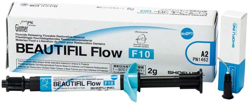 Beautifil Flow F10 A2 Spritze mit Verpackung von Shofu Dental.