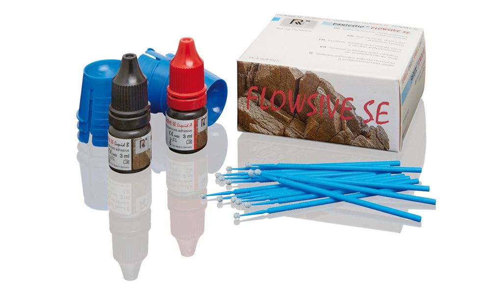 FANTESTIC® FLOWSIVE SE Set mit Fläschchen, Applikationsspitzen und Verpackung.
